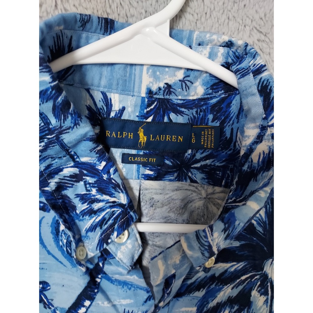 Polo Ralph Lauren Shirt Mens Large Classic Tropical Palm Tree Hawaiian Sailing L - Picture 3 of 10